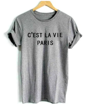 C'EST LA VIE PARIS Short Sleeve T-Shirt with Letters