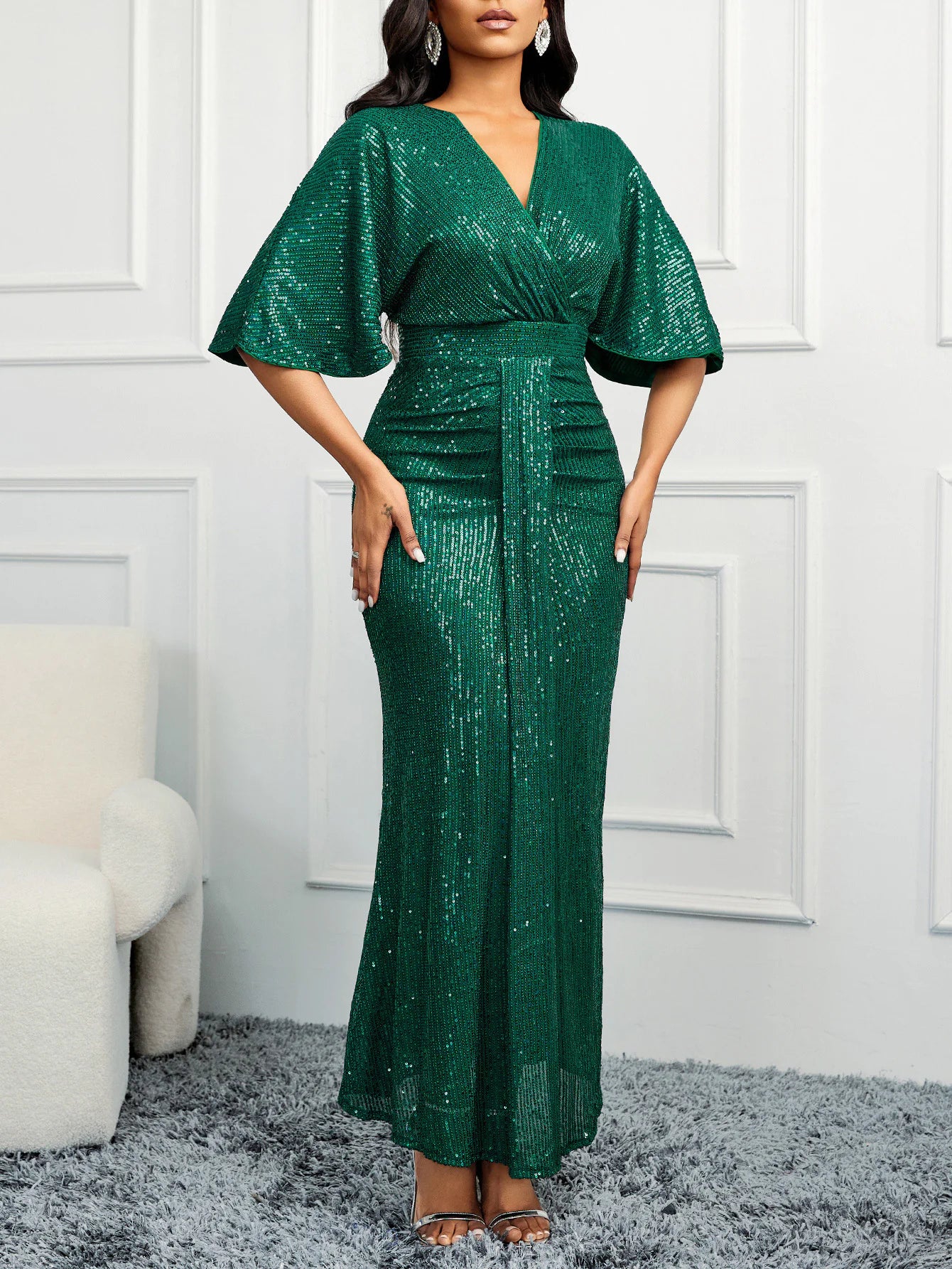 High-Waist Sequin Formal Long Dress