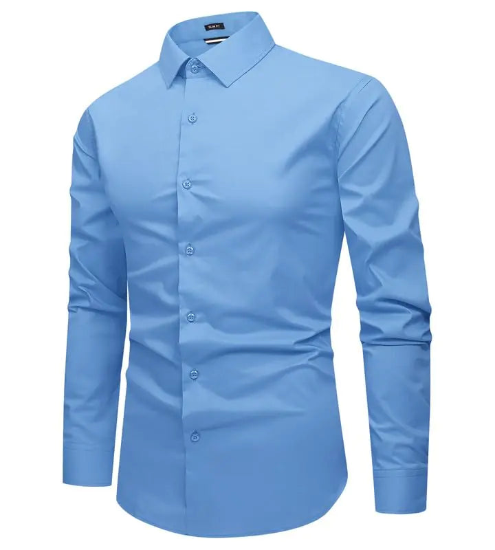 Damipow Mens Slim Fit Dress Shirts Long Sleeve Button Down Cotton Casual Business ShirtBlueXL