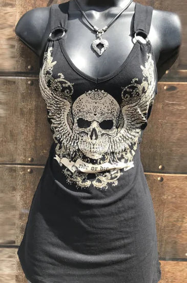 Skull Print Punk Tank Top - Breathable