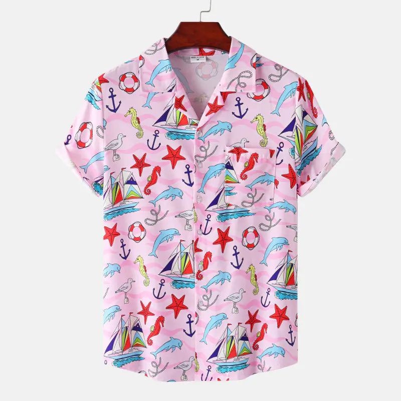 Hawaiian Shrimp Cuban Collar Beach Short Sleeve Shirt