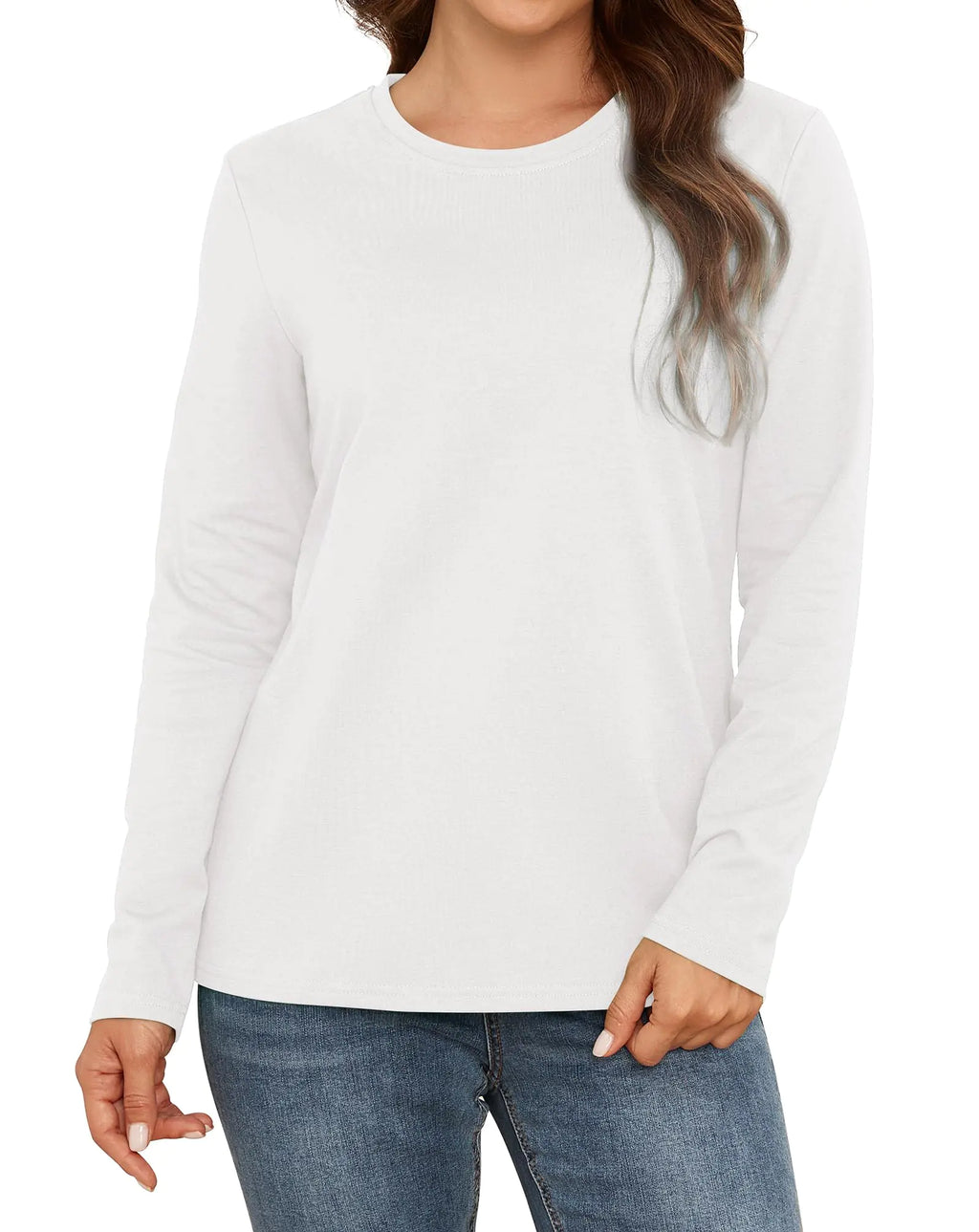 T Shirts for Womens Loose Fit Long Sleeve Casual Tops Cotton Ladies Tshirts Pullover Tees Crew Neck Tops White Medium