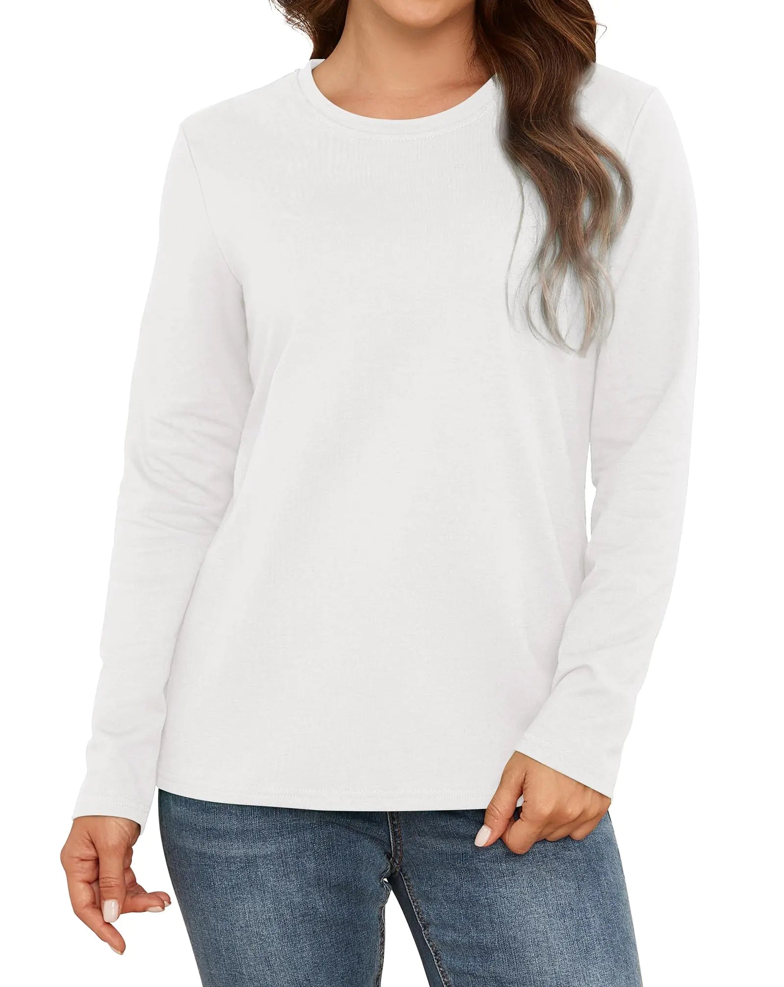 T Shirts for Womens Loose Fit Long Sleeve Casual Tops Cotton Ladies Tshirts Pullover Tees Crew Neck Tops White Medium