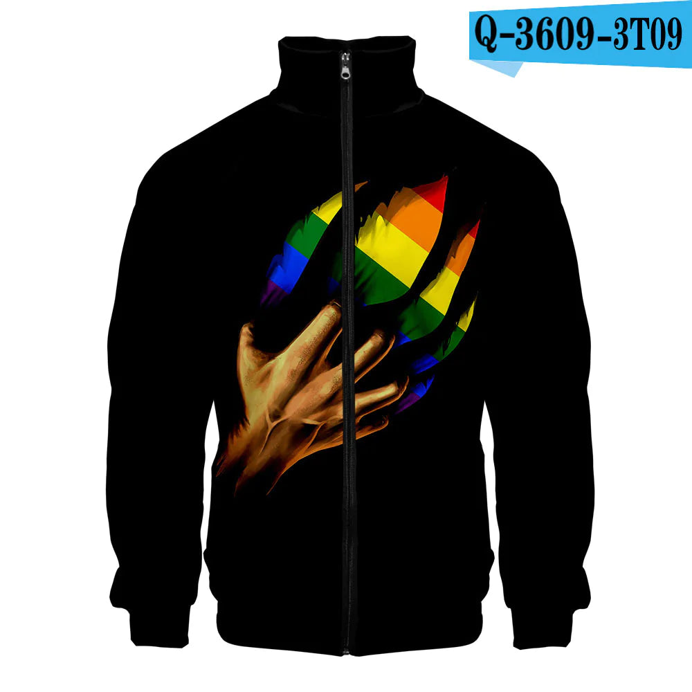 LGBT Casual 3D Digital Zip Hoodie for Men