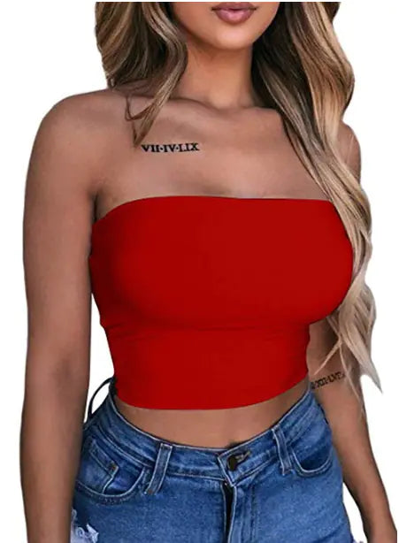 2020 Women's Solid Color Strapless Top Shirt