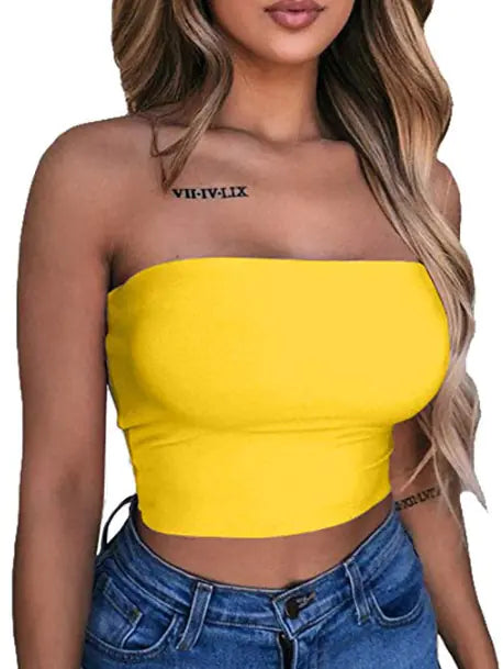 2020 Women's Solid Color Strapless Top Shirt