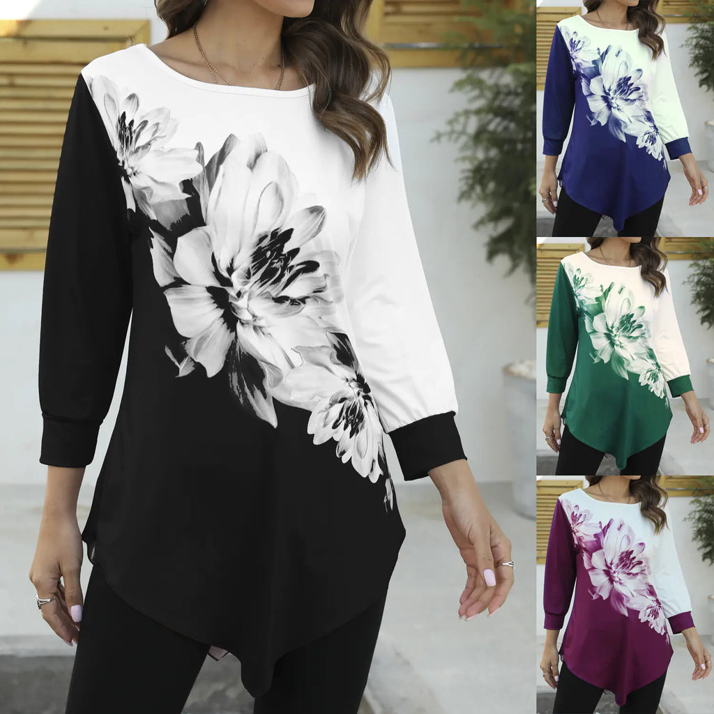 3D Blossom Print Loose T-Shirt