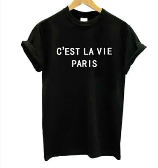 C'EST LA VIE PARIS Short Sleeve T-Shirt with Letters