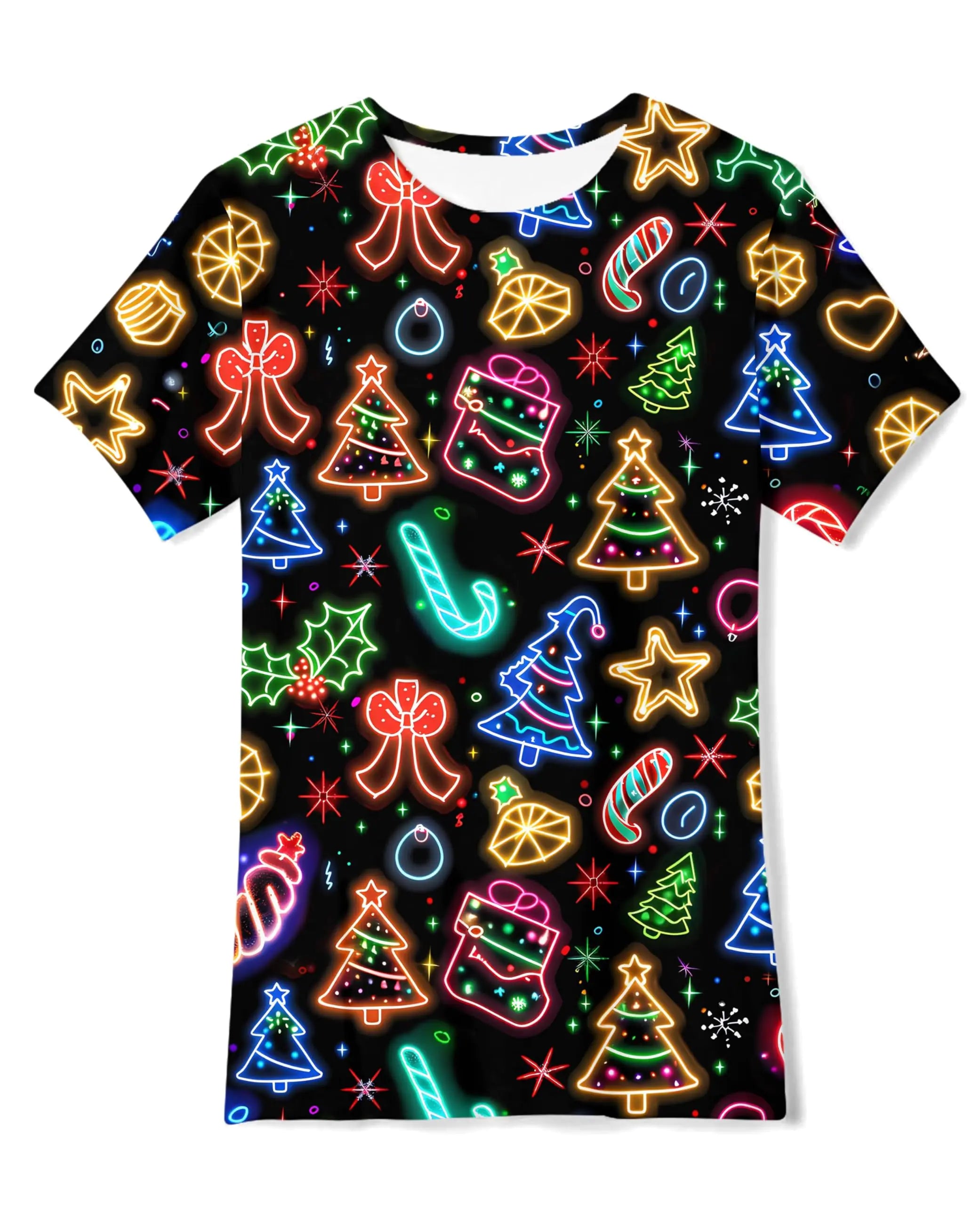 Enlifety Ugly Christmas Shirts for Boys Neon Tshirts Size 10 12 Tree Star Printed Short Sleeve Tees 9T 11T