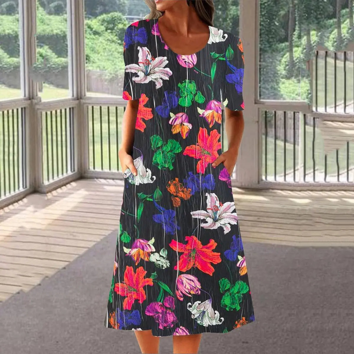 Fashionable Printed Short Sleeve Casual Dress
