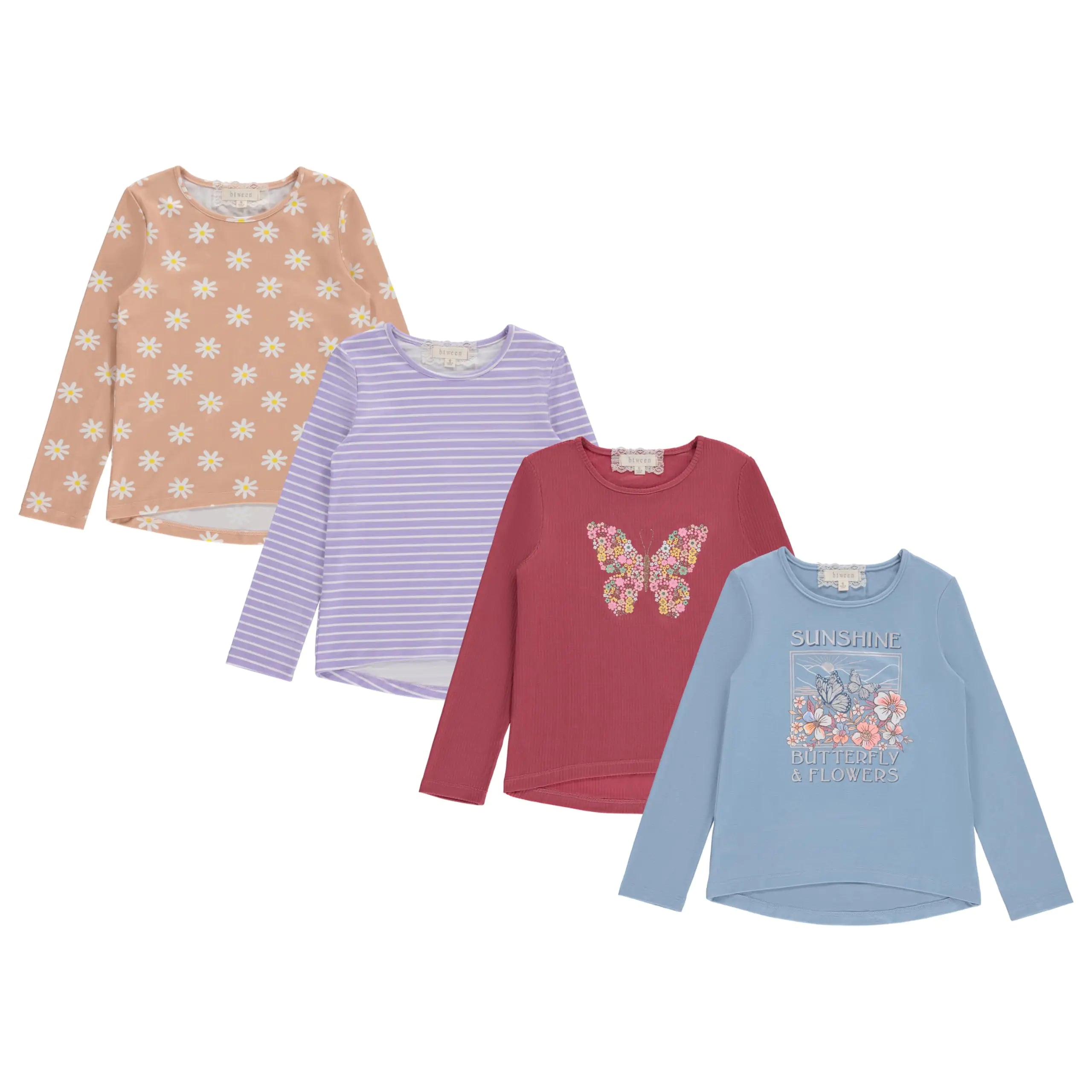 Girls Long Sleeve Fall Graphic Tops School & Sports Tees 4 Pack Multiple Pattern Tshirts Mauve14/16