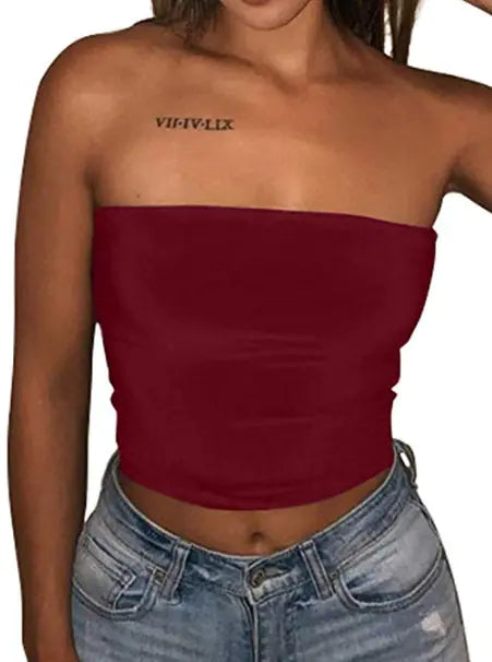 2020 Women's Solid Color Strapless Top Shirt