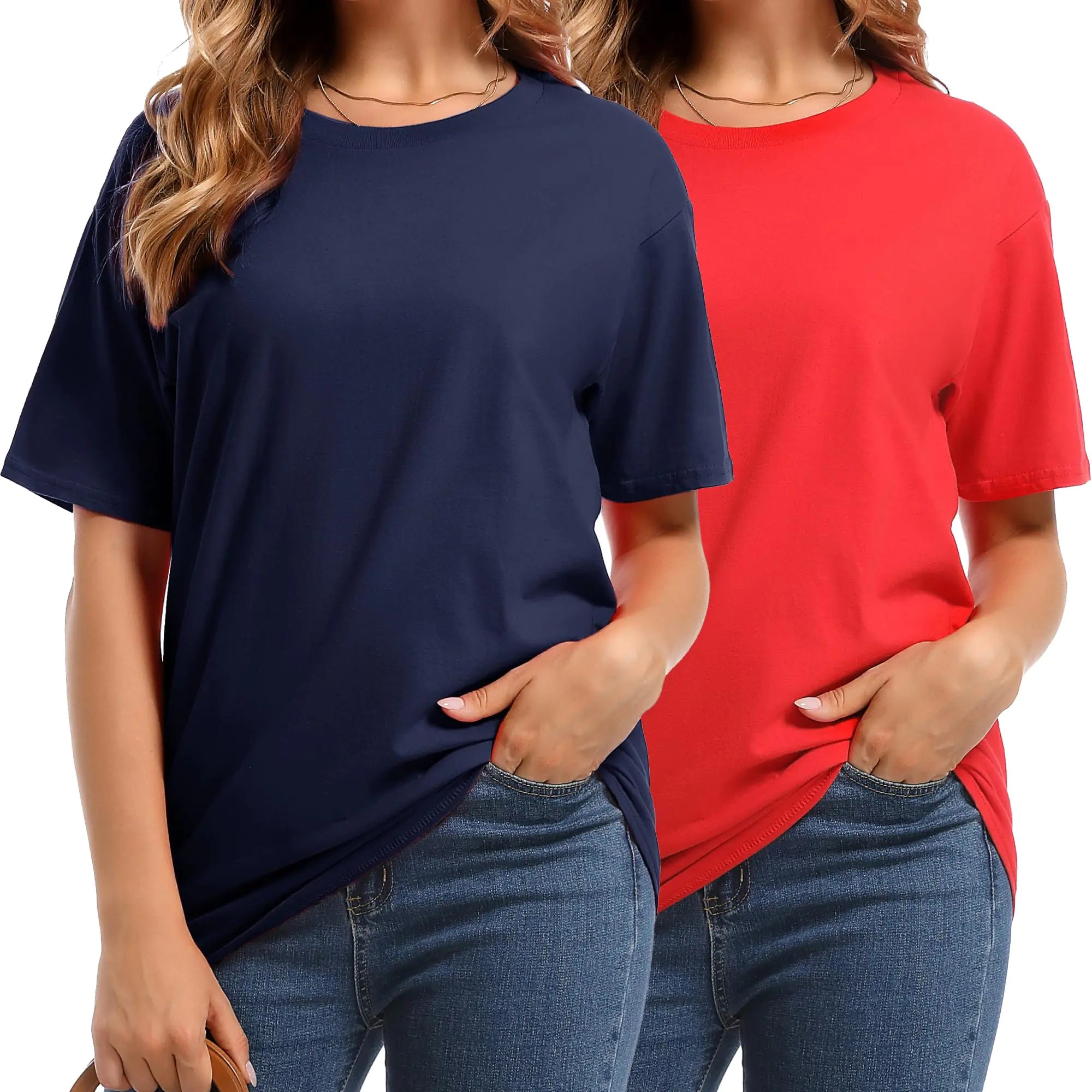 Cotton Summer Tops for Womens Short Sleeve Crewneck Tshirts Loose Fit White Black Basic Tees Multipacks