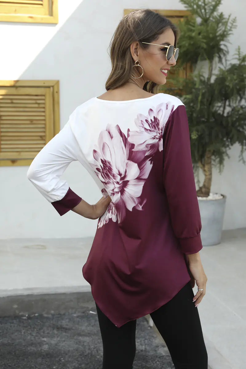 3D Blossom Print Loose T-Shirt