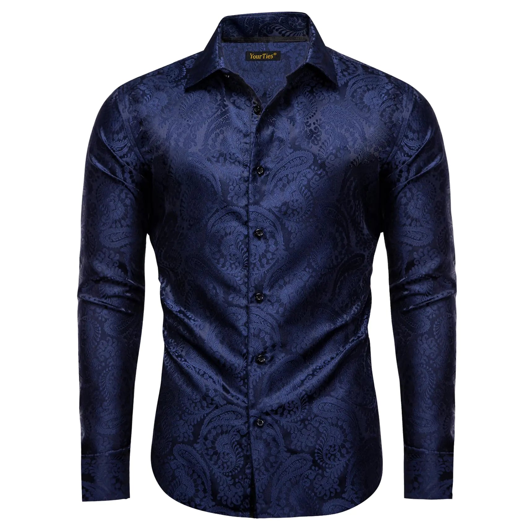 YourTies Mens Silk Dress Shirts Long Sleeve Regular Fit Luxury Blue Button Down Shirt Paisley Floral Shirt Wedding Party 2X-Large