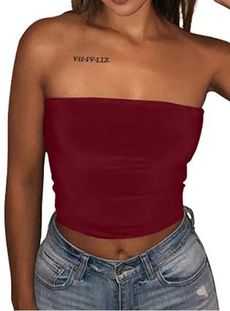 2020 Women's Solid Color Strapless Top Shirt