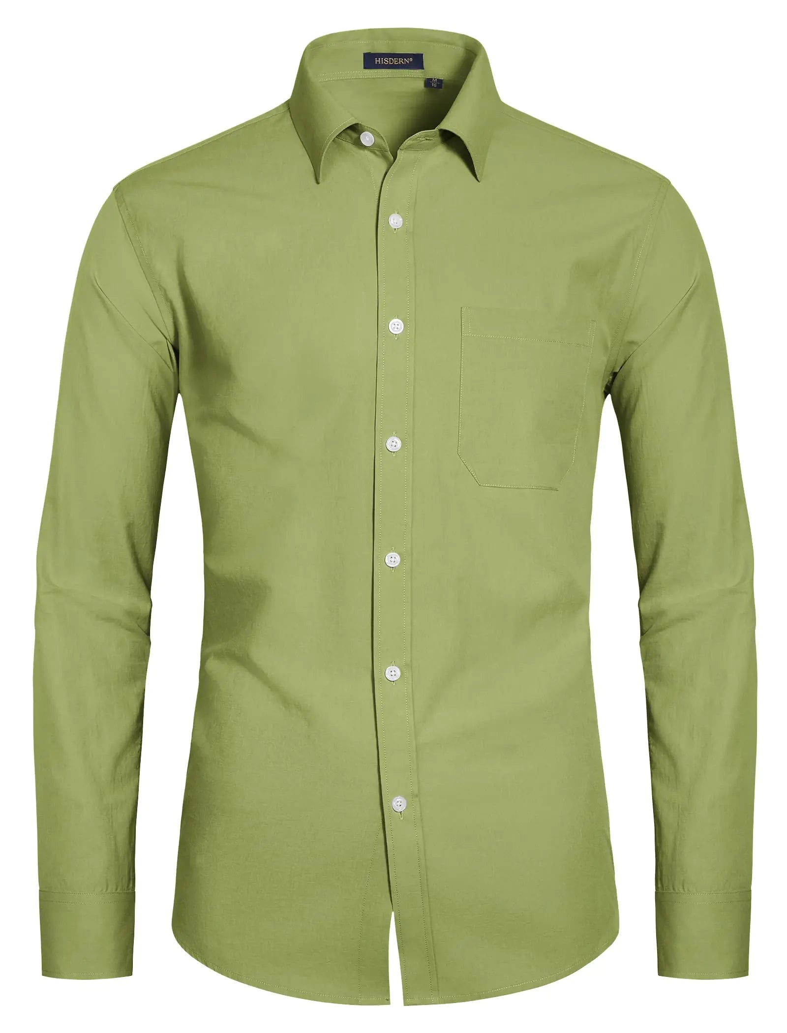HISDERN Green Dress Shirts for Men Casual Botton Down Long Sleeve Shirts Business Regular Fit Cotton Formal Mens Shirts