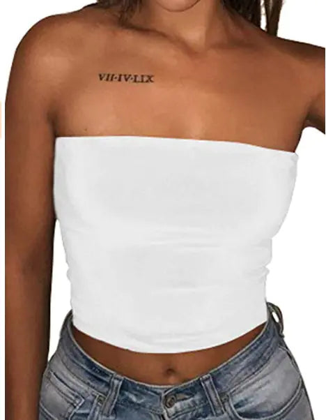 2020 Women's Solid Color Strapless Top Shirt