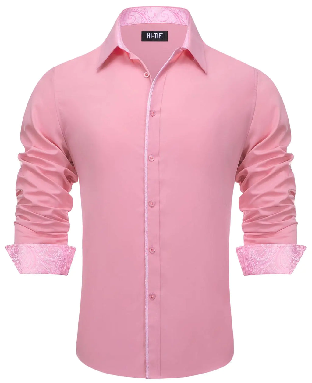 Hi-Tie Men Inner Collar Contrast Shirt Paisley Long Sleeve Mens Dress Shirts Button Down Shirts for Business Tuxedo WeddingPink PatchworkX-Large