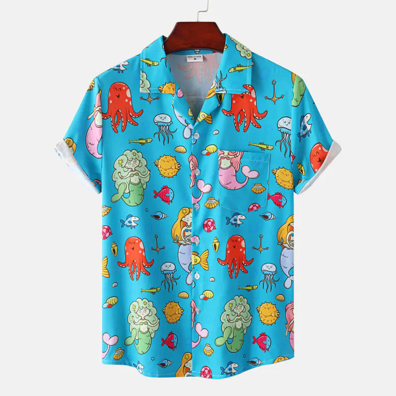 Hawaiian Shrimp Cuban Collar Beach Short Sleeve Shirt