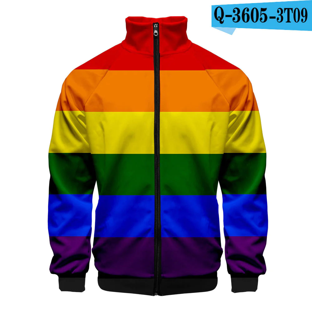 LGBT Casual 3D Digital Zip Hoodie for Men
