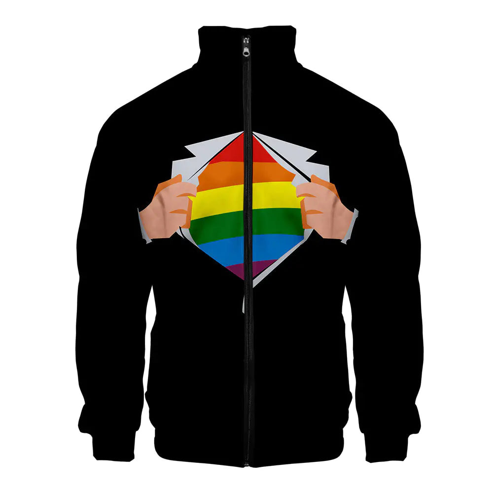 LGBT Casual 3D Digital Zip Hoodie for Men