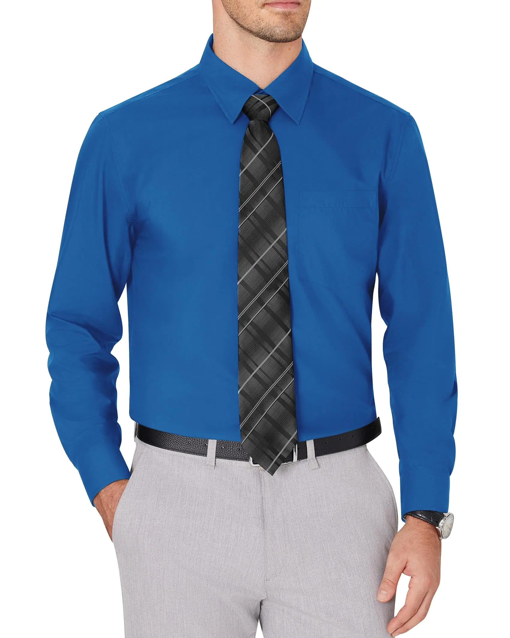 J.VER Mens Dress Shirts Wrinkle Free Long Sleeve Formal Shirt Solid Business Casual Wedding Button Down Shirts with Pocket X-Large Cobalt Blue