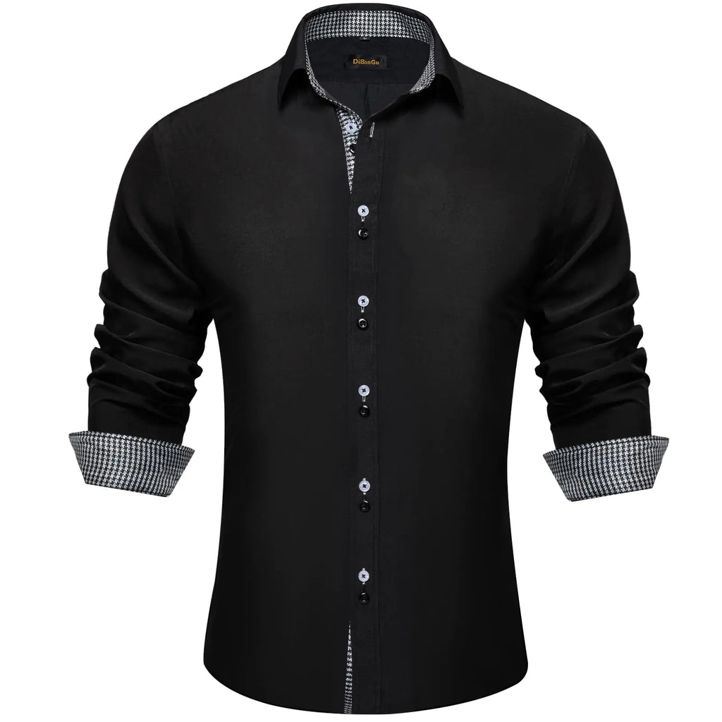 DiBanGu Mens Black Shirts Casual Cotton Long Sleeve Regular Fit Dress Shirts for Men FormalBlack White Plaid